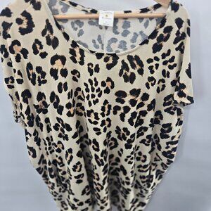 By Together Cream Animal Leopard Print Made In USA Sleeveless Tunic Top